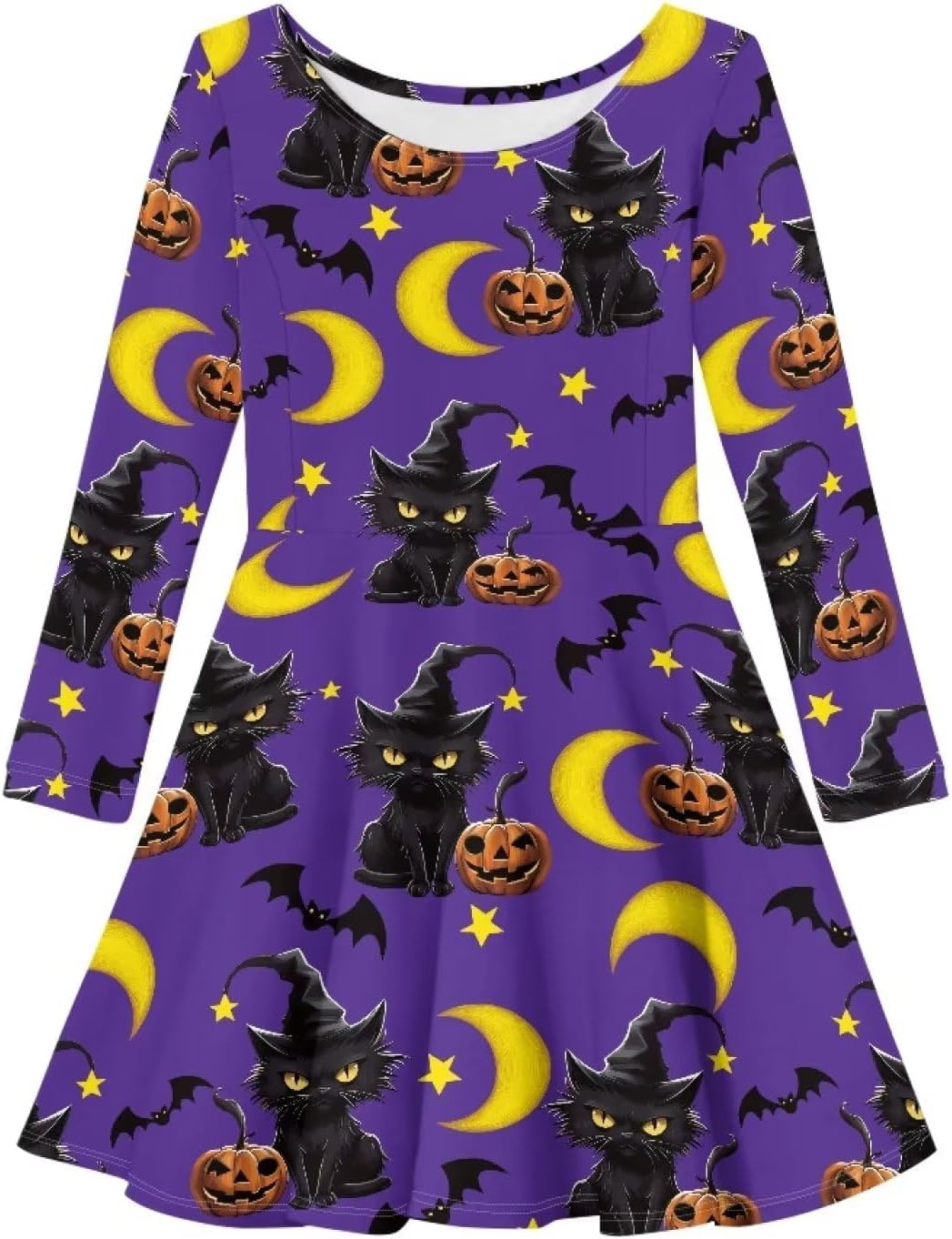 Girls Long Sleeve Dress A line Twirly Skater Casual Dress 2-14 Years Old