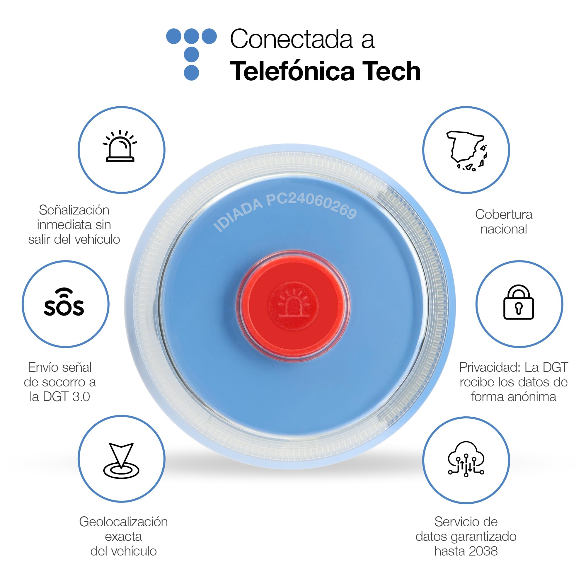SafetyTech - Luz Emergencia Coche Homologado DGT, con SIM Telefónica y Datos Gratis hasta 2038, Baliza V16 Homologada DGT con Geolocalizador 3.0 + Funda Accesorios Coche, V16 con Geolocalización — view 3