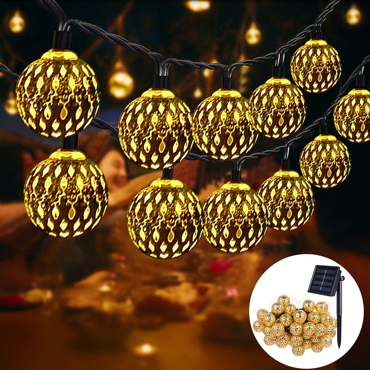 NLNEY Moroccan LED Fairy Lights, Photo voltaic 7 m, 50 LEDs, 8 Modes, Weatherproof, Outside, 350 Lumen, 3000 Okay, Heat White, Wedding ceremony, Backyard, Occasion