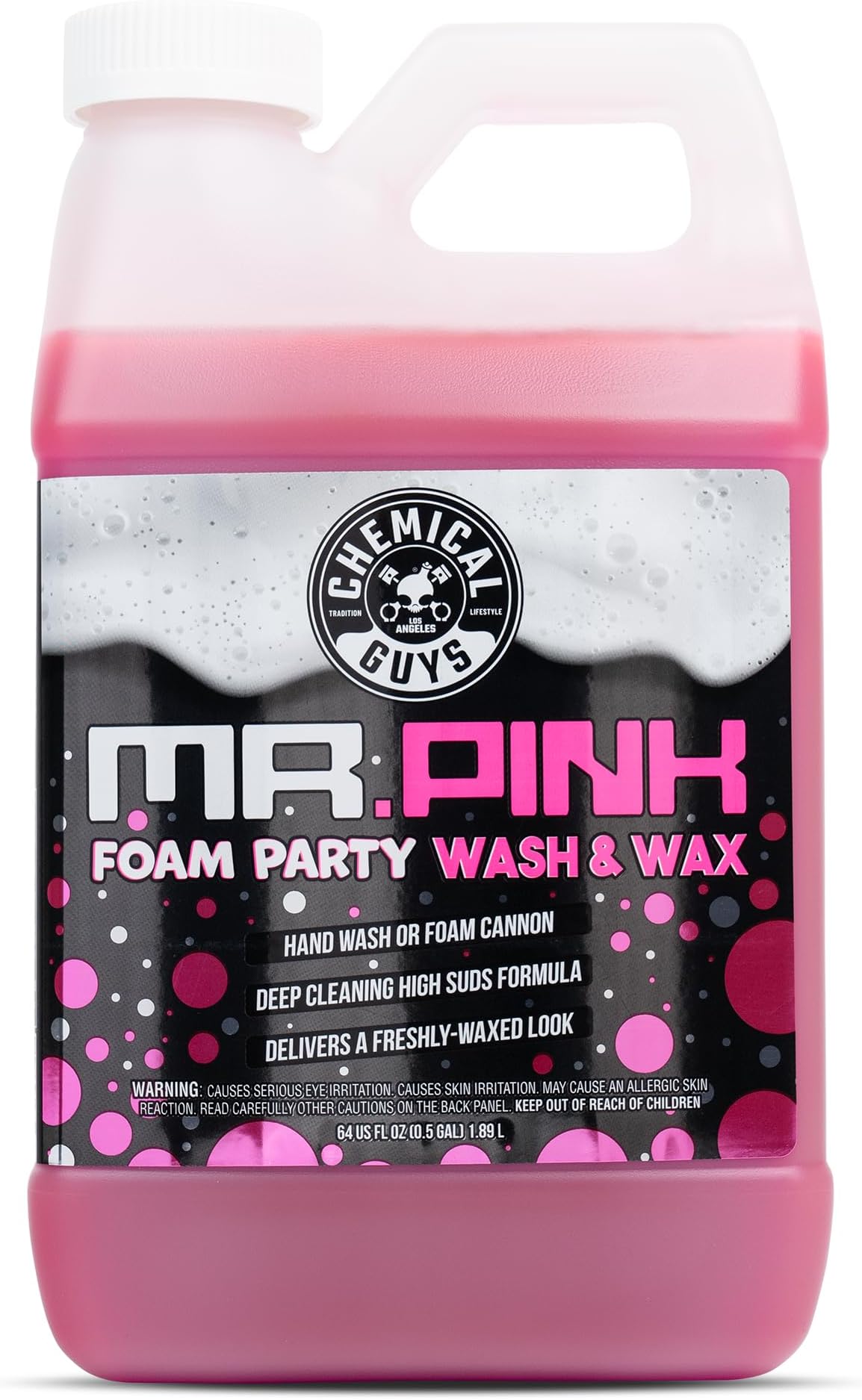Chemical Guys Mr. Pink Foam Party Wash & Wax - 64 oz Tangerine Scent High Foaming Car Wash Soap for Foam Cannons and Buckets – Safe on Paint, Clear Coat, Cars, Trucks, SUVs, and RVs