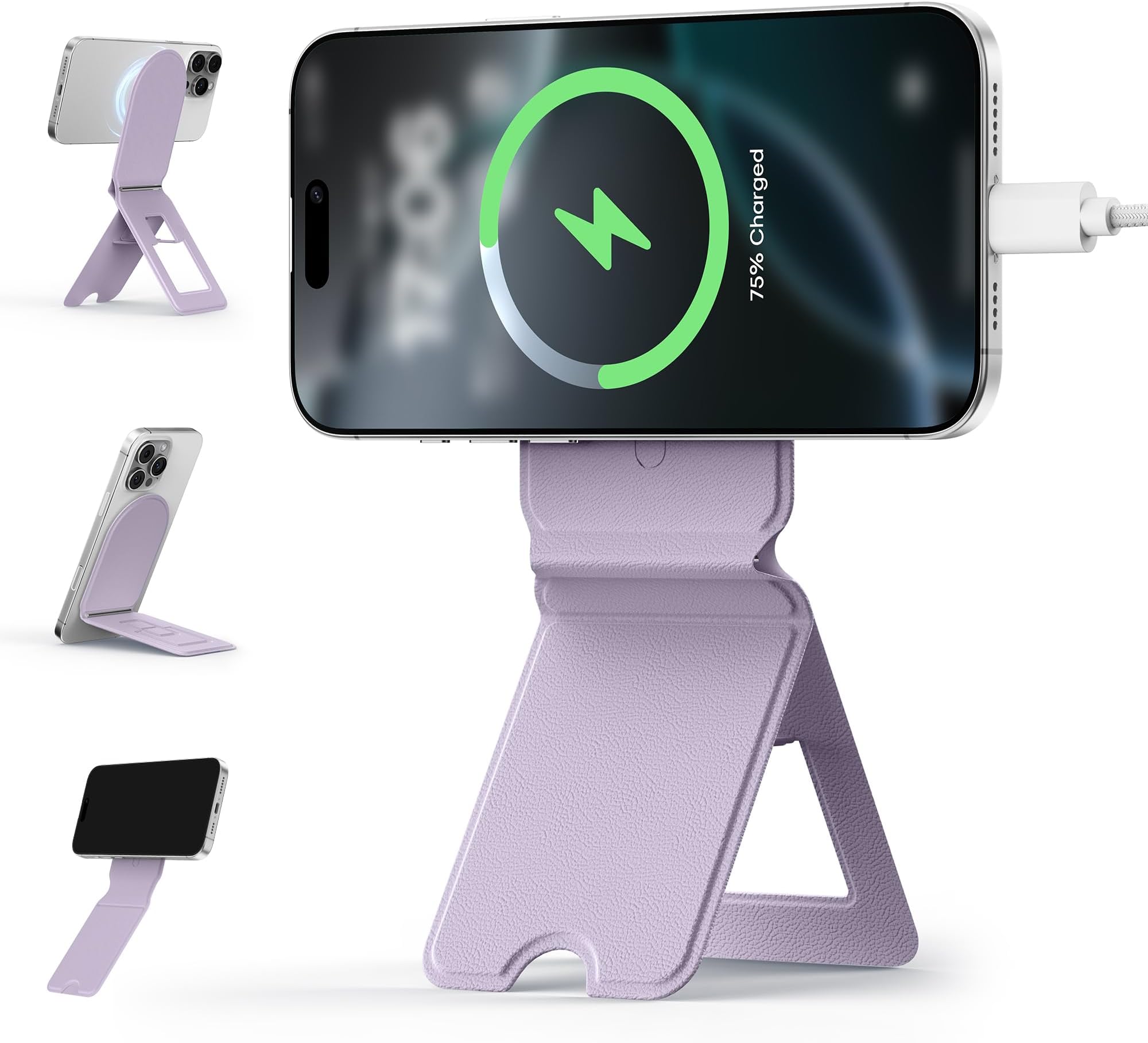 Cell Phone Magnetic Tripod Stand Compatible with iPhone 16/15/14/13/12 Series, Angle Adjustment Kickstand, Folding Holder[Compatible MagSafe], Strong Magnet, Portable Selfie Stick Tripod(Purple)
