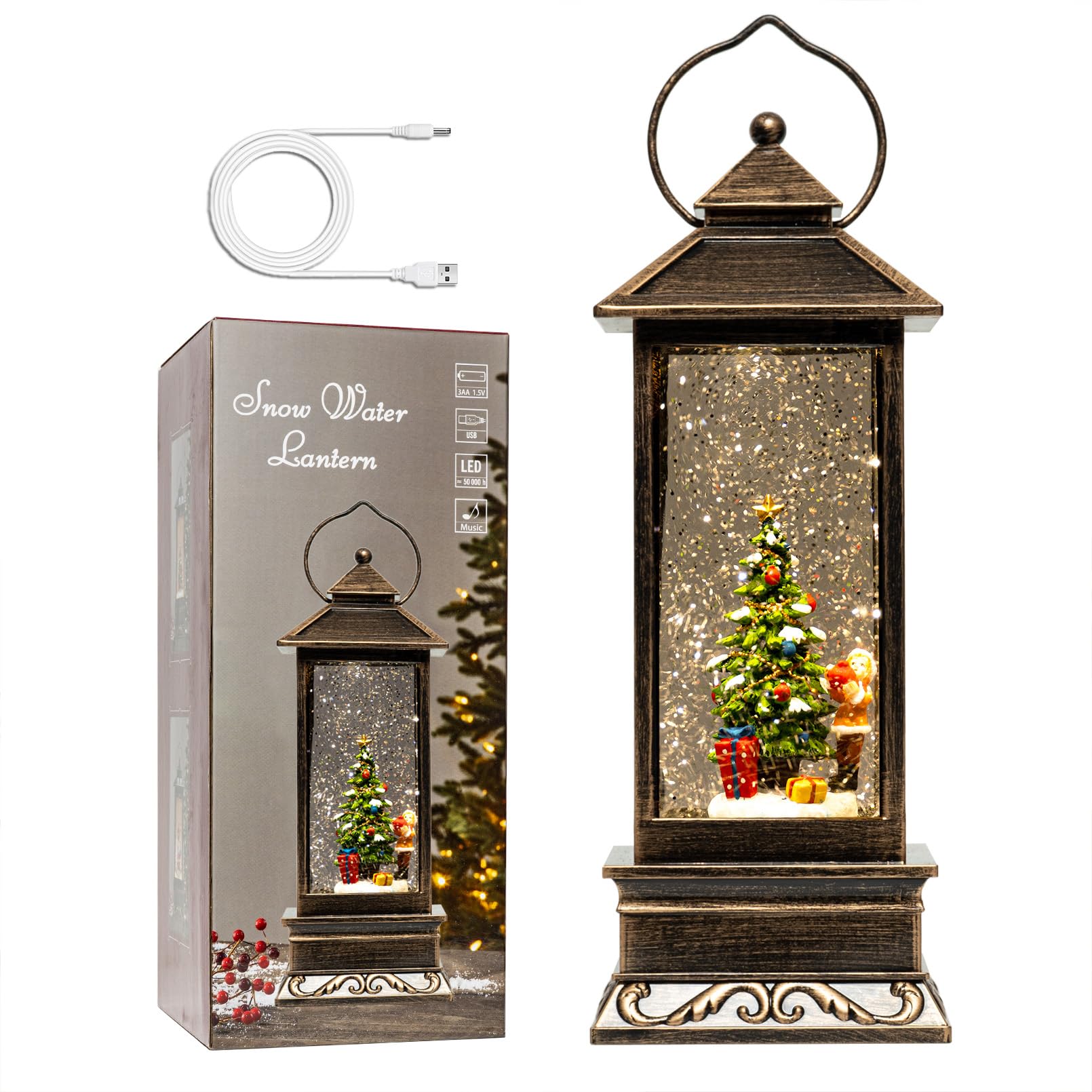 Christmas Snow Globe Lantern with Music (Christmas Tree Gift)
