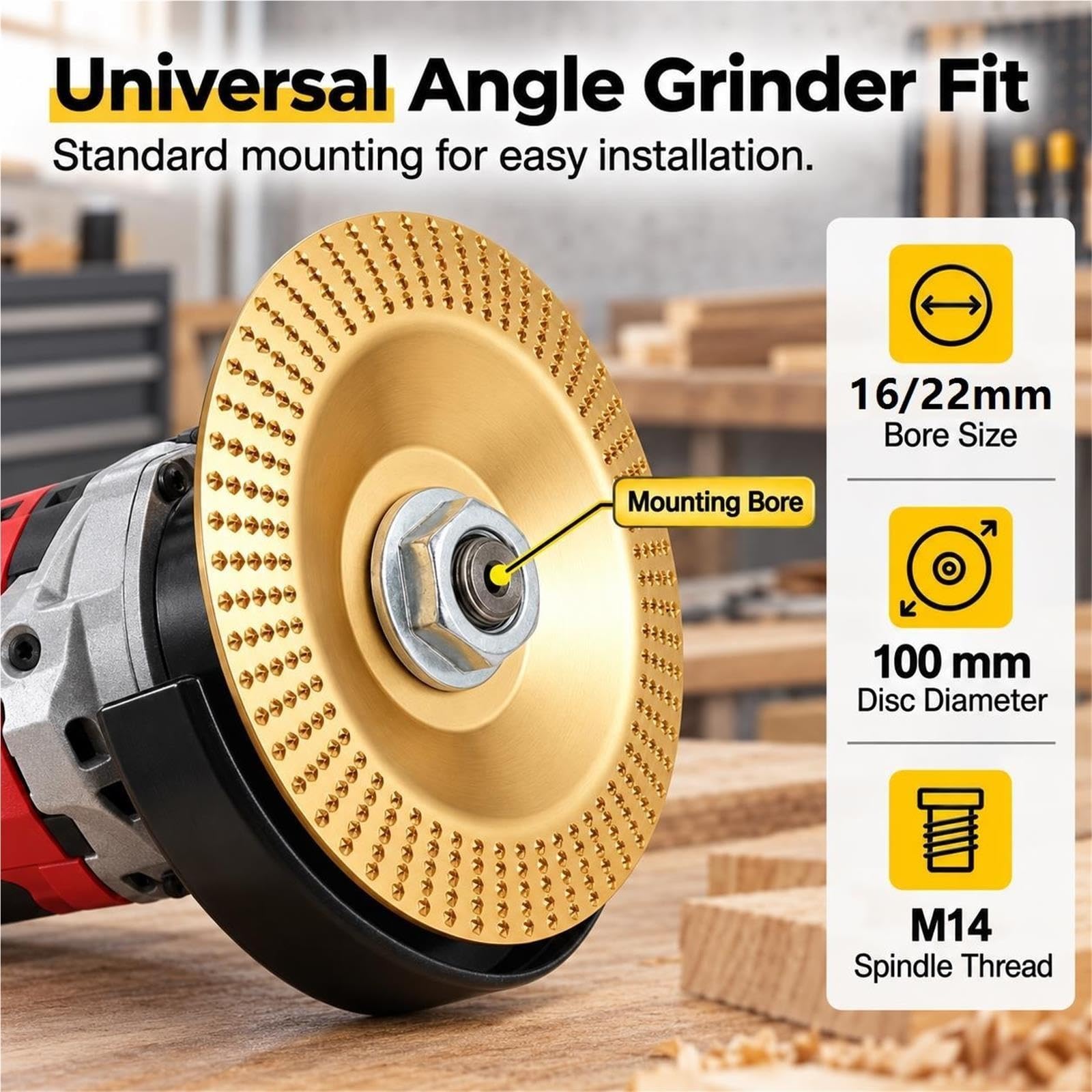 Juego de 3 Discos de Talla de Madera 100mm para Amoladora Angular
