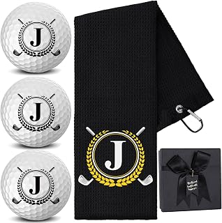 Personalized Golf Gift Set for Men - Includes 3 Initial Golf Balls, Absorbent Microfiber Towel & Elegant Gift Box - Ideal Birthday, Father's Day, for Dad, Husband, Golfers