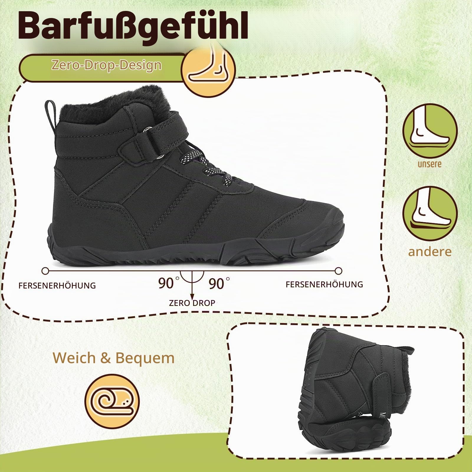 Mishansha Kinder Winter Barfußschuhe Winterschuhe | Jungen Mädchen Winterstiefel，Winterboots Outdoor Breite Zehenbox Wanderschuhe，Chill II，Warm Gefüttert，Leicht，Rutschfest