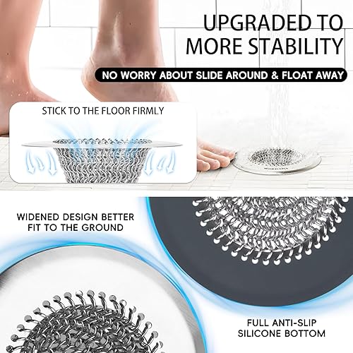 Miniatura 5 de Atrapasador de pelo de drenaje de bañera, drenaje rápido de ducha, protector de drenaje reversible de acero inoxidable 304 para desagües emergentes