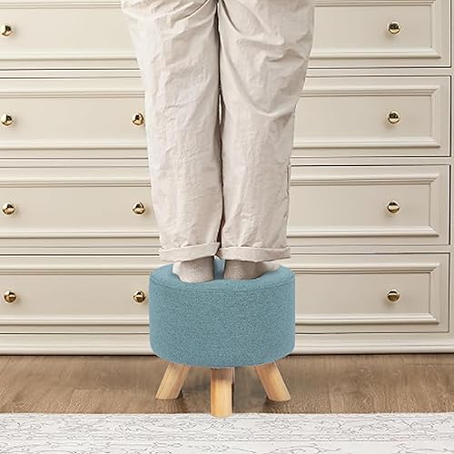 Miniatura 70 de Asense Taburete redondo otomano con reposapiés acolchado de tela, lindo reposapiés otomano con patas de madera antideslizantes, color verde surtido