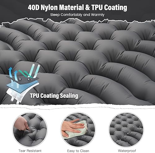 Miniatura 4 de Colchoneta de dormir para 2 personas 4 pulgadas de grosor doble autoinflable con almohada bomba de pie incorporada, almohadilla de camping portátil