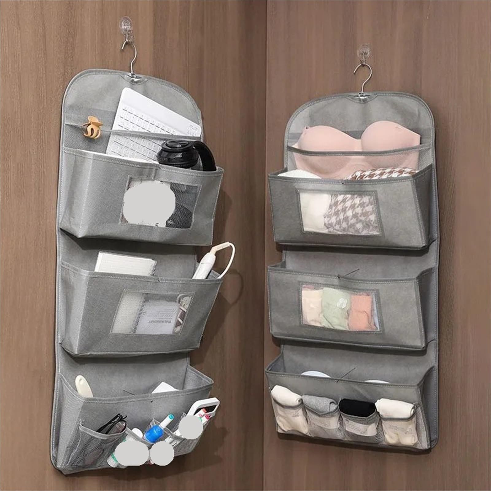 portaoggetti da Appendere Organizer portaoggetti sospeso a 3 Livelli, in Tessuto Non, con Porta Posteriore, Montato a Parete, for Biancheria Intima, Calzini, Multitasche