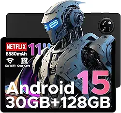 DOOGEE Tablet Tab A9 Pro+ Android 15, tablet de 11 polegadas com tela de 90Hz, tablets para jogos Octa-Core TF de 30 GB + 128 GB/2 TF, 8580 mAh, 1080p, Bluetooth 5.0 + 5G WiFi, 13 MP + 5 MP, Face ID