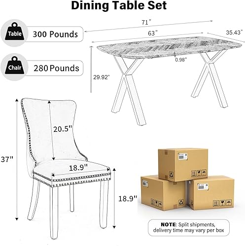 Miniatura 7 de RGZ Juego de comedor ovalado moderno de mediados de siglo, 7 piezas, juego de mesa rectangular de cocina de madera rústica para 6, 71 pulgadas,