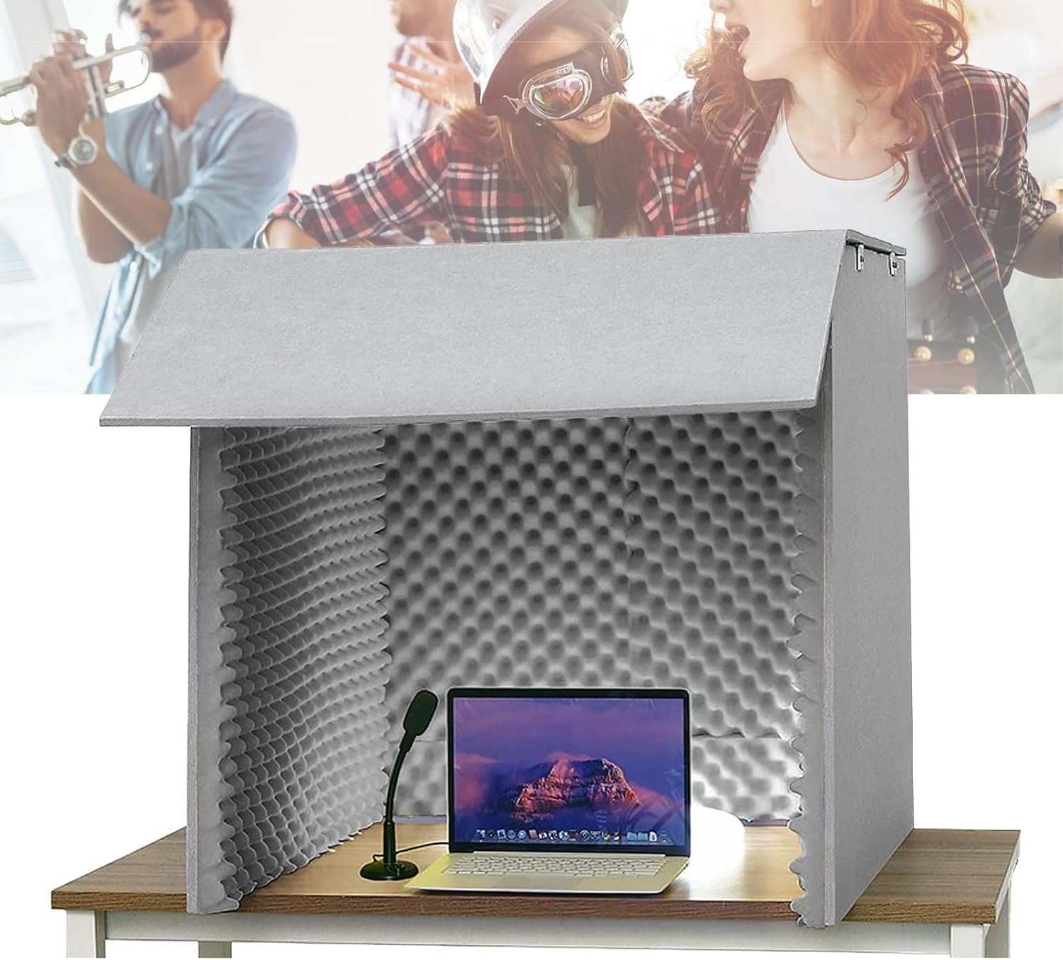 Cabina vocale portatile insonorizzata per registrazione da tavolo, scatola di isolamento acustico con pannelli in schiuma, ideale per musica Voiceover e podcasting, migliora la qualità del suono