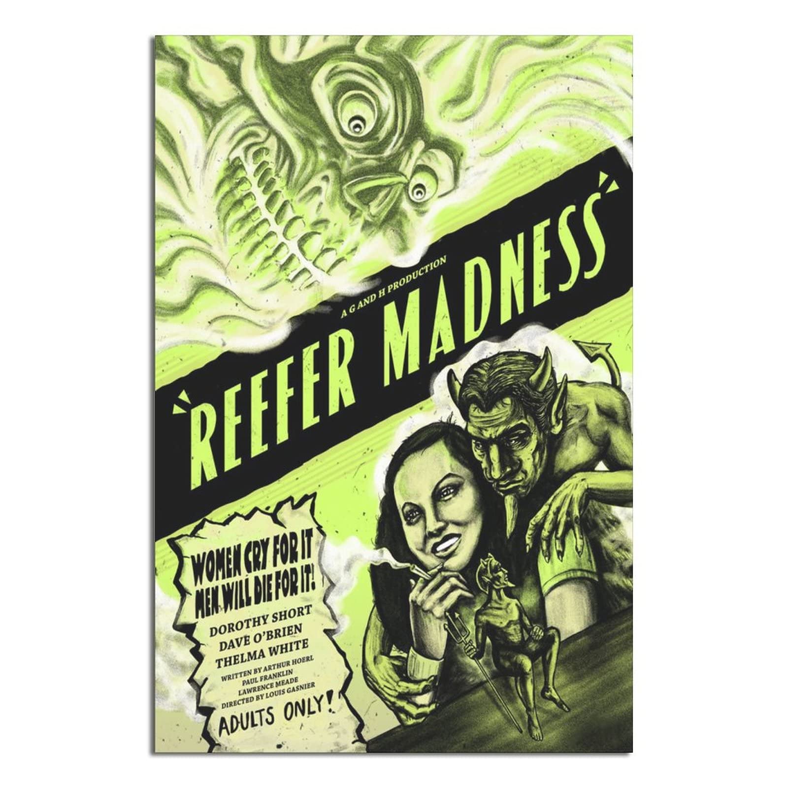 Vintage Reefer Madness Marijuana Propaganda Movie PosterOffice A Living Room Boys and Girls Bedroom Decorative Wall Decor Poster Gift12x18inchs(30x45cm)