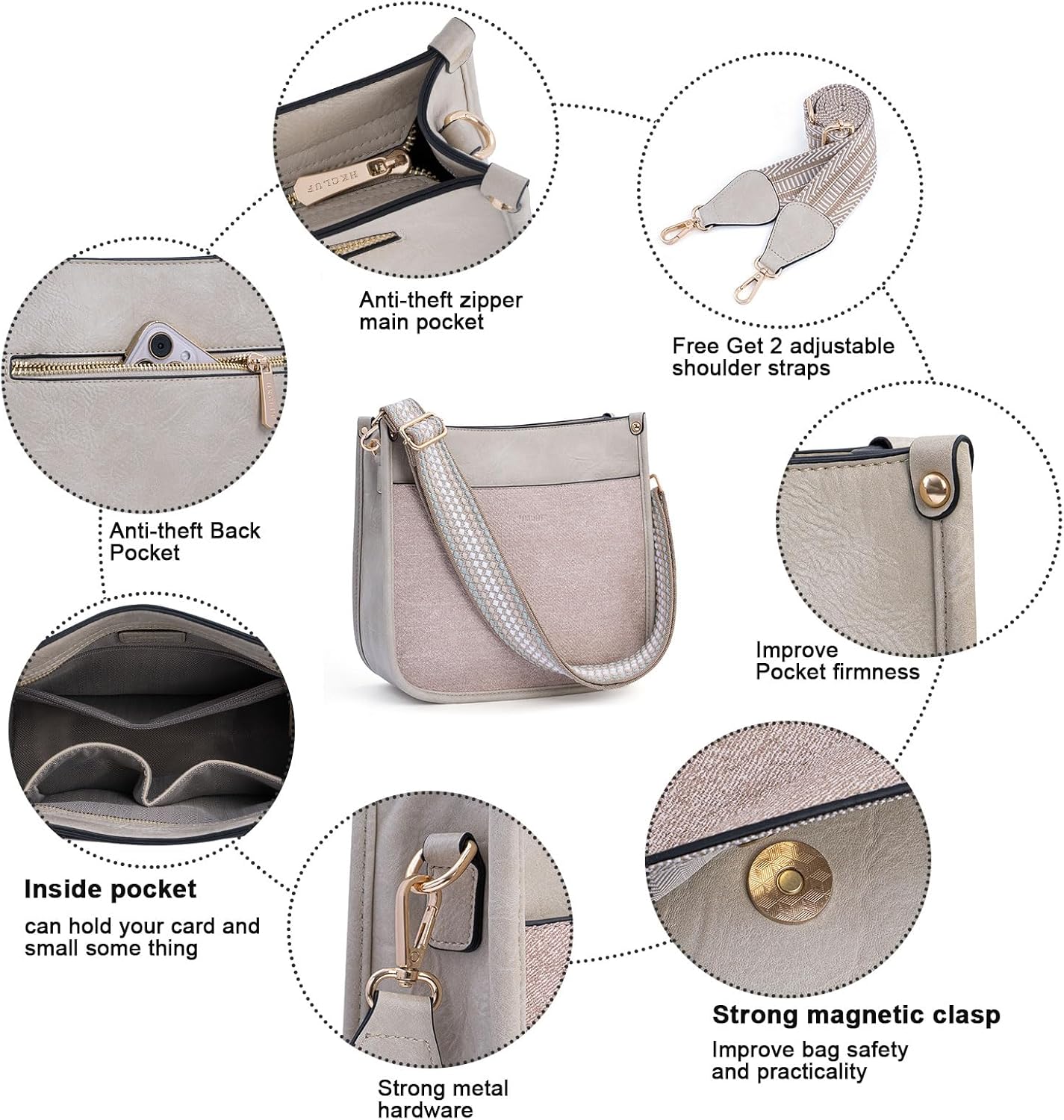 HKCLUF Crossbody Bags for Women Trendy Vegan Leather Hobo Handbags With 2PCS Adjustable Guitar Strap Shoulder Bucket Bags - Image 6