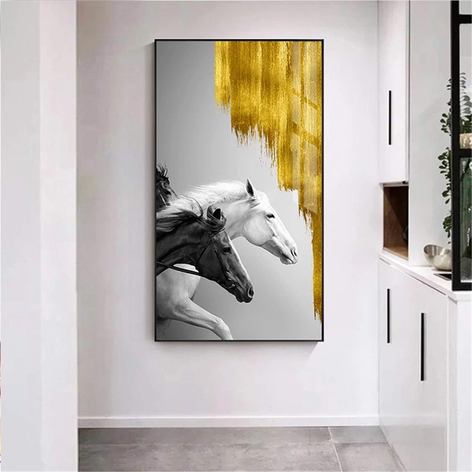 Broderie 5D DIY grand format chevaux noirs et blancs premium