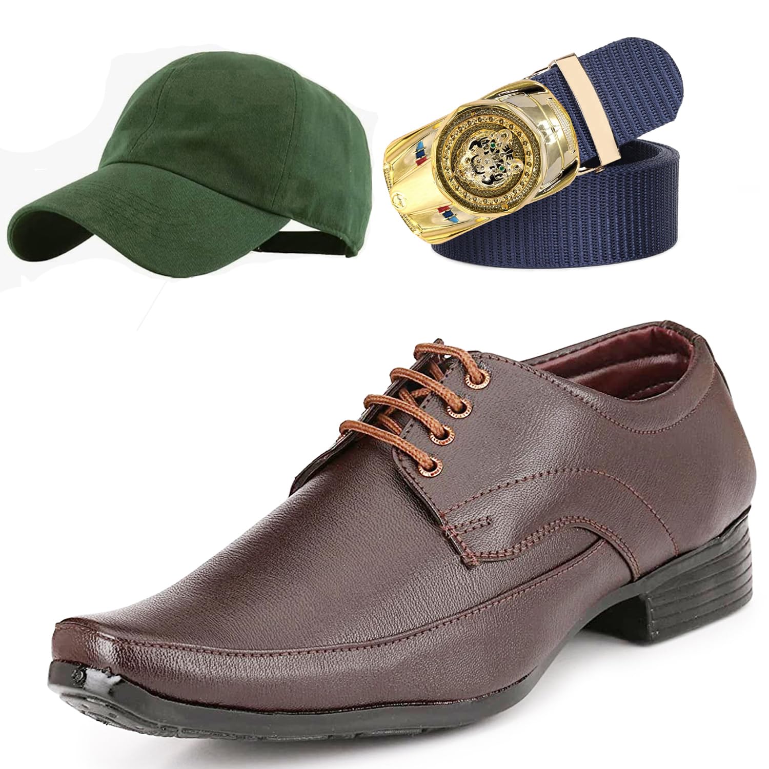 Formal Shoes with Free Base Ball Cap & Free Belt Combo for Men & Boys Brown-image-49
