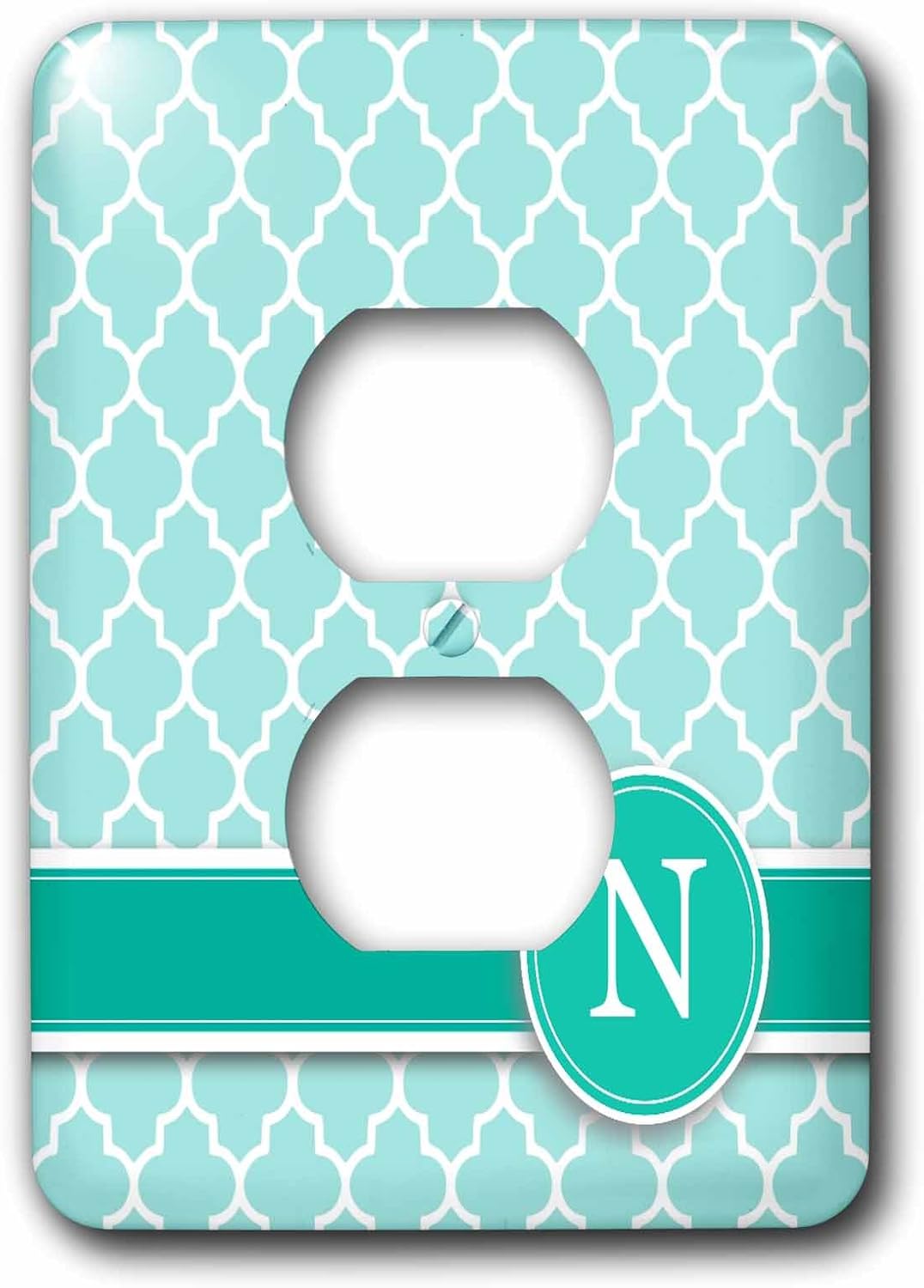 3dRose lsp_154554_6 Personalized Letter N Aqua Blue Quatrefoil Pattern Teal Turquoise Mint Monogrammed Personal Initial - 2 Plug Outlet Cover