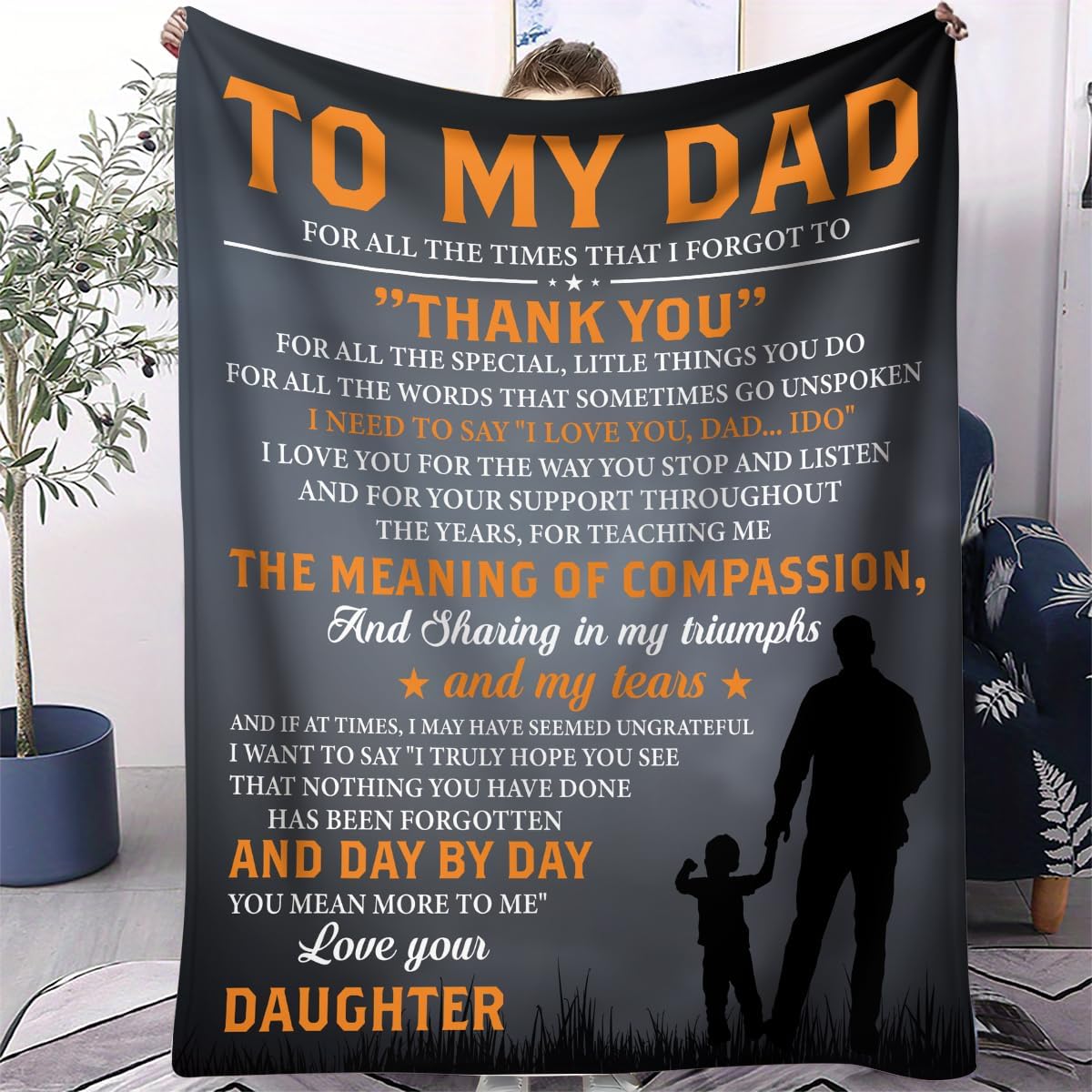 to My Dad Blanket from Daughter Emotional Thank You Gift for, Father's Day Birthday Love You Dad Flannel Throw 60 * 80in