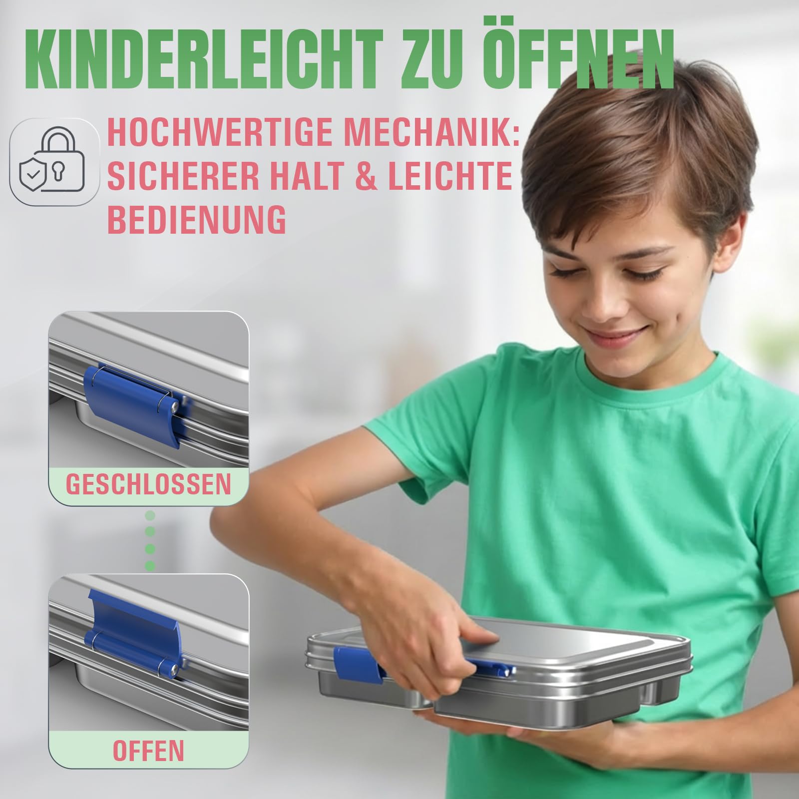 Premium Edelstahl Brotdose Kinder & Erwachsene,Auslaufsichere Bento Box mit Fächern – Robuste Lunchbox,Ideal für Schule, Kindergarten & Ausflüge (Blau)
