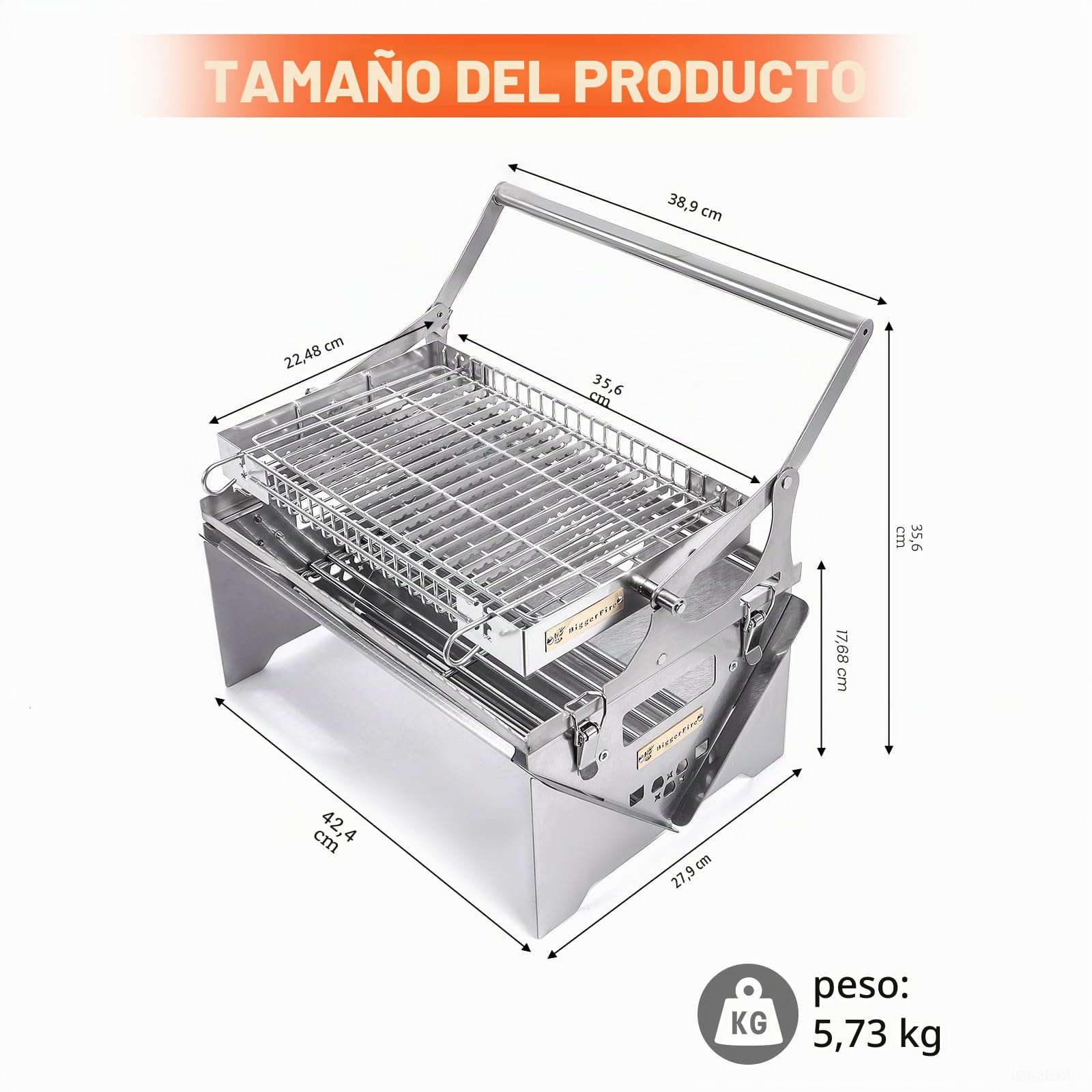 Parrilla giratoria de 360°, parrilla de barbacoa giratoria de acero inoxidable, parrilla portátil de carbón para acampar al aire libre, parrilla portátil desmontable para picnic, patio