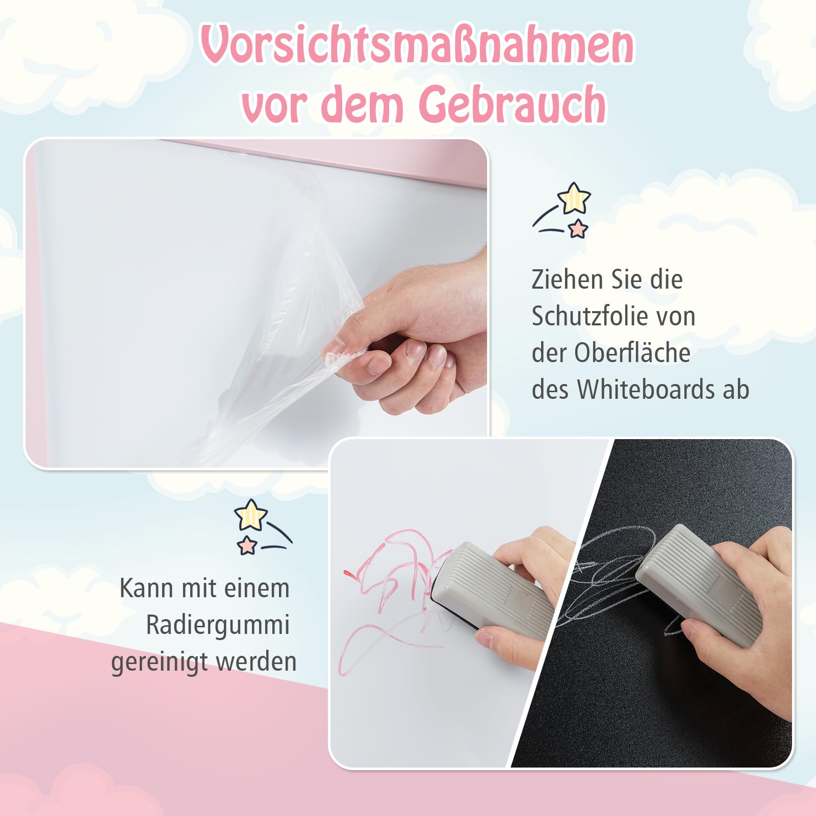 COSTWAY Sztaluga dziecięca 3 w 1, dwustronna, tablica suchościeralna, tablica do pisania kredą, papier rysunkowy, stojąca z magnesami, 2 półki regałowe