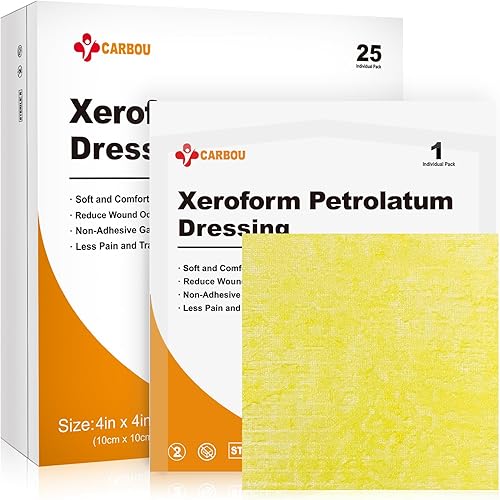 Carbou Apósito de Petrolato Xeroform Médico de 4"x4", Almohadillas de Gasa No Adherentes, Parche de Gasa de Malla Fina Suave para Cuidado de