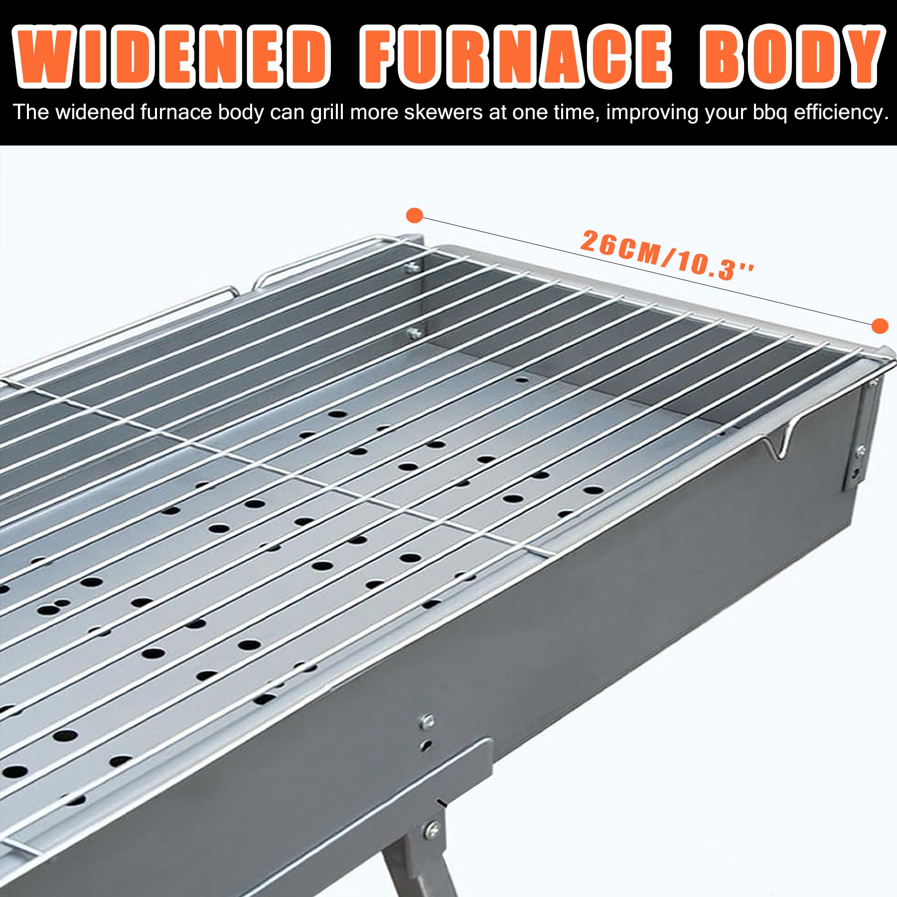 Gril à charbon de bois portable, 81,3 x 25,4 cm, planche de rangement avec pieds antidérapants, barbecue commercial, convient pour le camping, les fêtes, le jardin, l'extérieur, les voyages