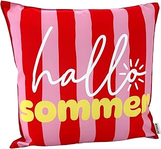 heimtexland ® Outdoor Deko Kissen 45x45 mit Füllung Garten Lounge Dekokissen wasserabweisend wetterfest Outdoorkissen Gartenkissen Bedruckt Typ906 Sommer Streifen Rot