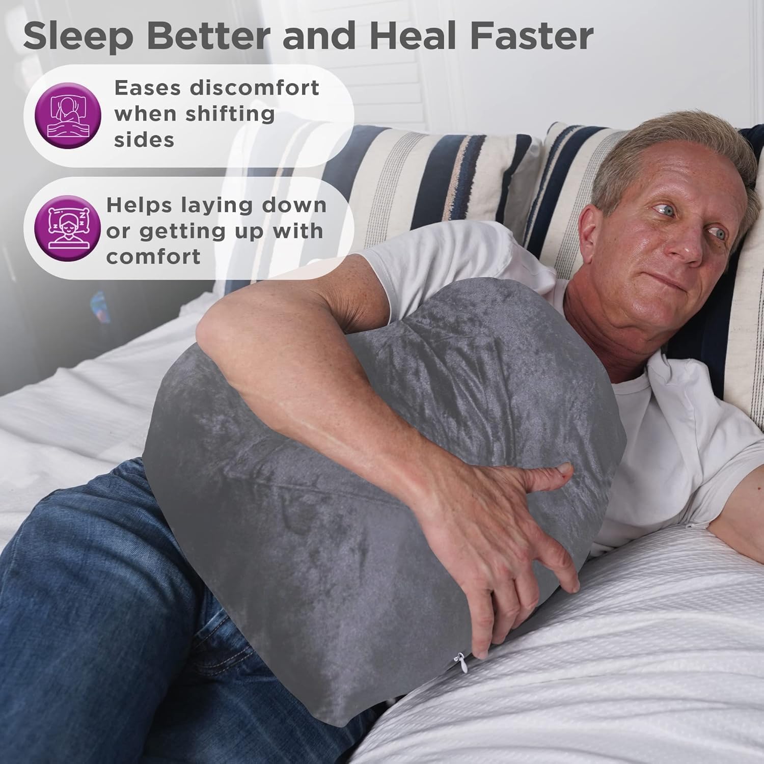 Zomaple Open Heart Surgery Pillow + 2 Gel Pack, Grey – Eases Chest Pressure for Calmer Rides & Rest – Hot/Cold Comfort, Torso Support, Cover Included – Gift-Ready Heart Pillow for After Heart Surgery