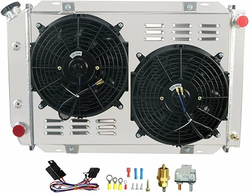 Radiador de aluminio de alto rendimiento compatible con Ford Mustang GT LX 5.0L 302 V8 1975-1993, radiador de 3 filas + cubierta/ventilador + kit de