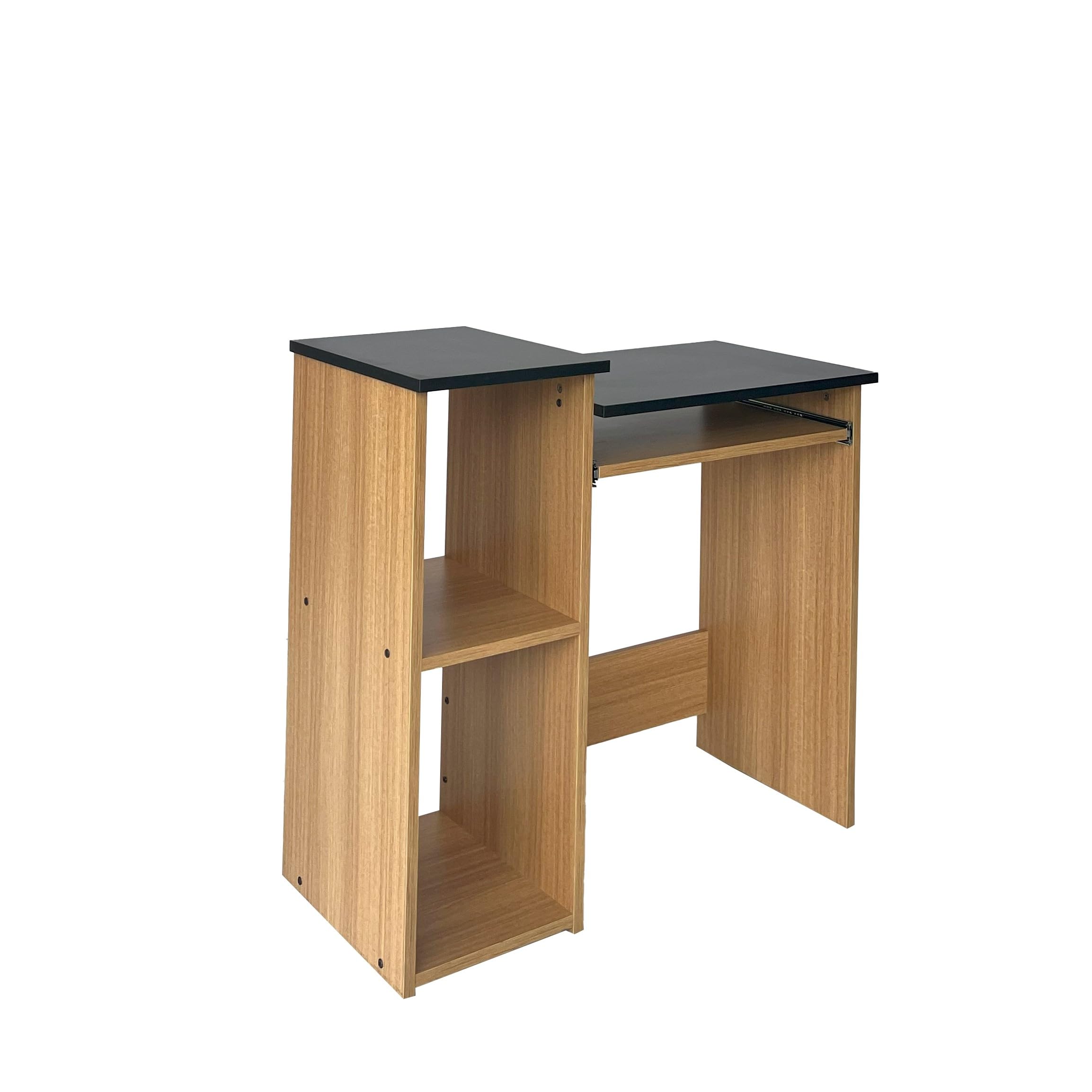 Raywud Engineered Wood Computer Desk with Two Shelves Laptop Study Table for Office Home Workstation Writing Modern Desk | Elegant Teak & Black Top | Do It Yourself (DIY)