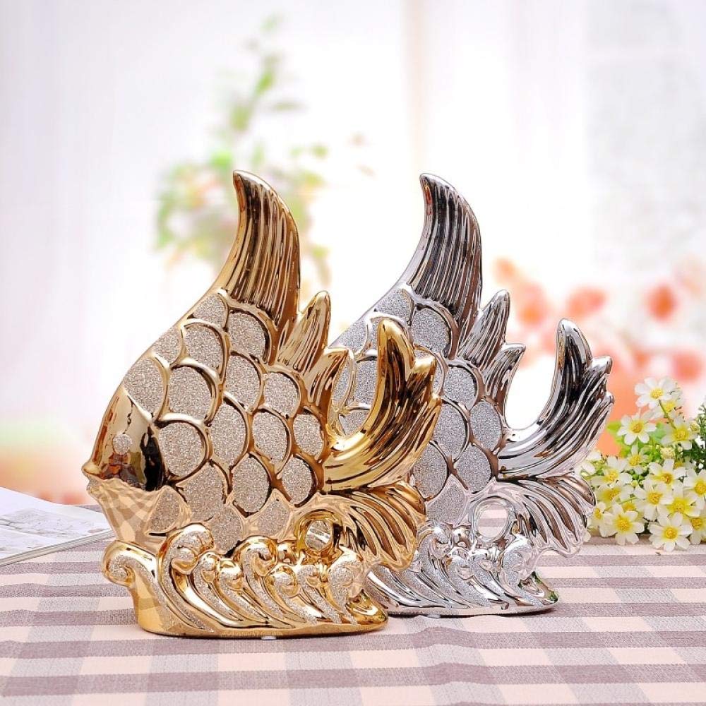 Posągi Ceramiczne wyposażenie domu Statua zwierząt Ozdoby Figurka rybna-B_30Cm * 23Cm * 16Cm