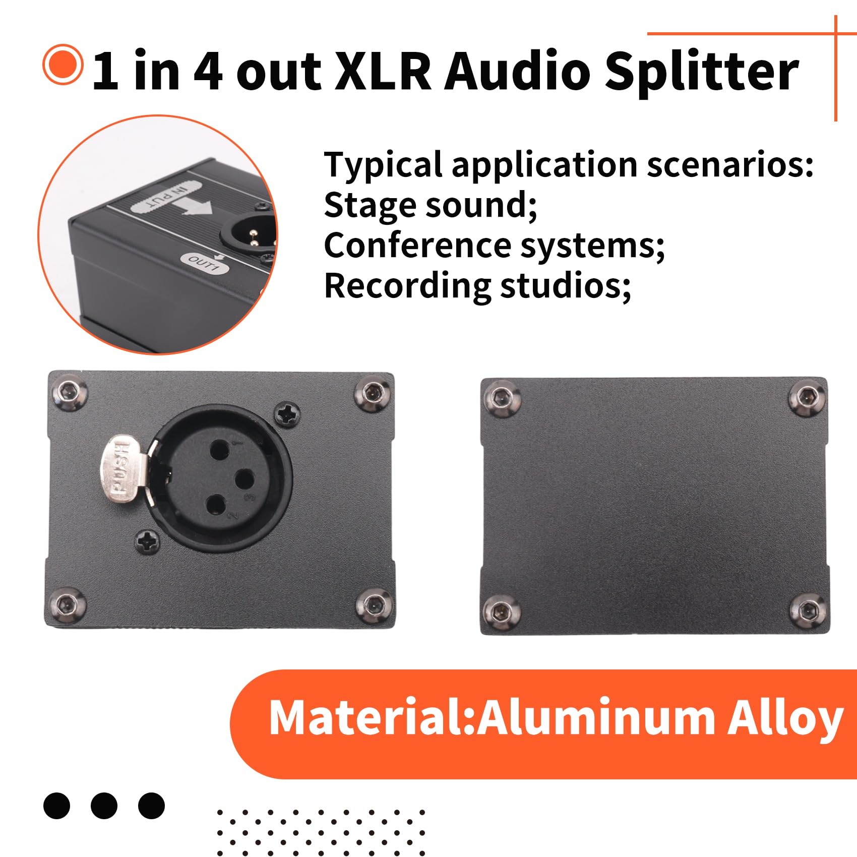 Splitter Audio Équilibré XLR 1x4 3 Broches 1 sur 4 Boîte de Distribution de Signal sans Alimentation