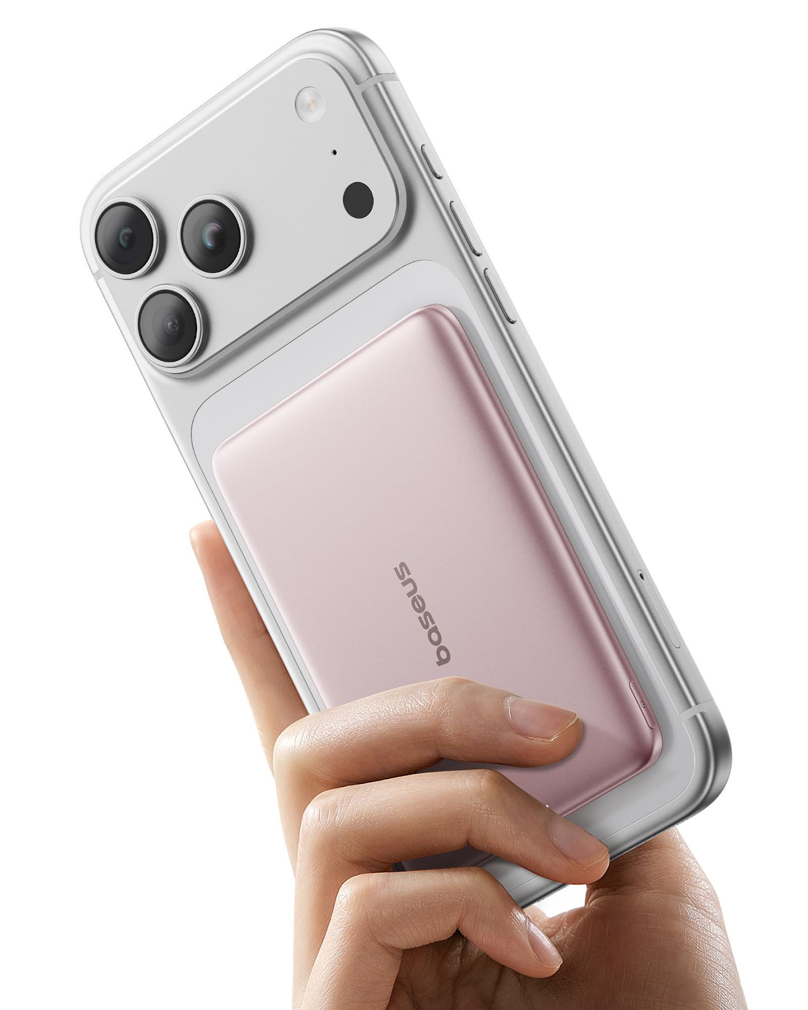 Baseus Picogo AM41 Power Bank, Ultra Slim 5000mAh Magsafe Powerbank, Ricarica Rapida PD 20W, Portatile, Magnetico Batteria Esterna Wireless con cavo USB C per iPhone 17/16/15/14/13/12, Rosa