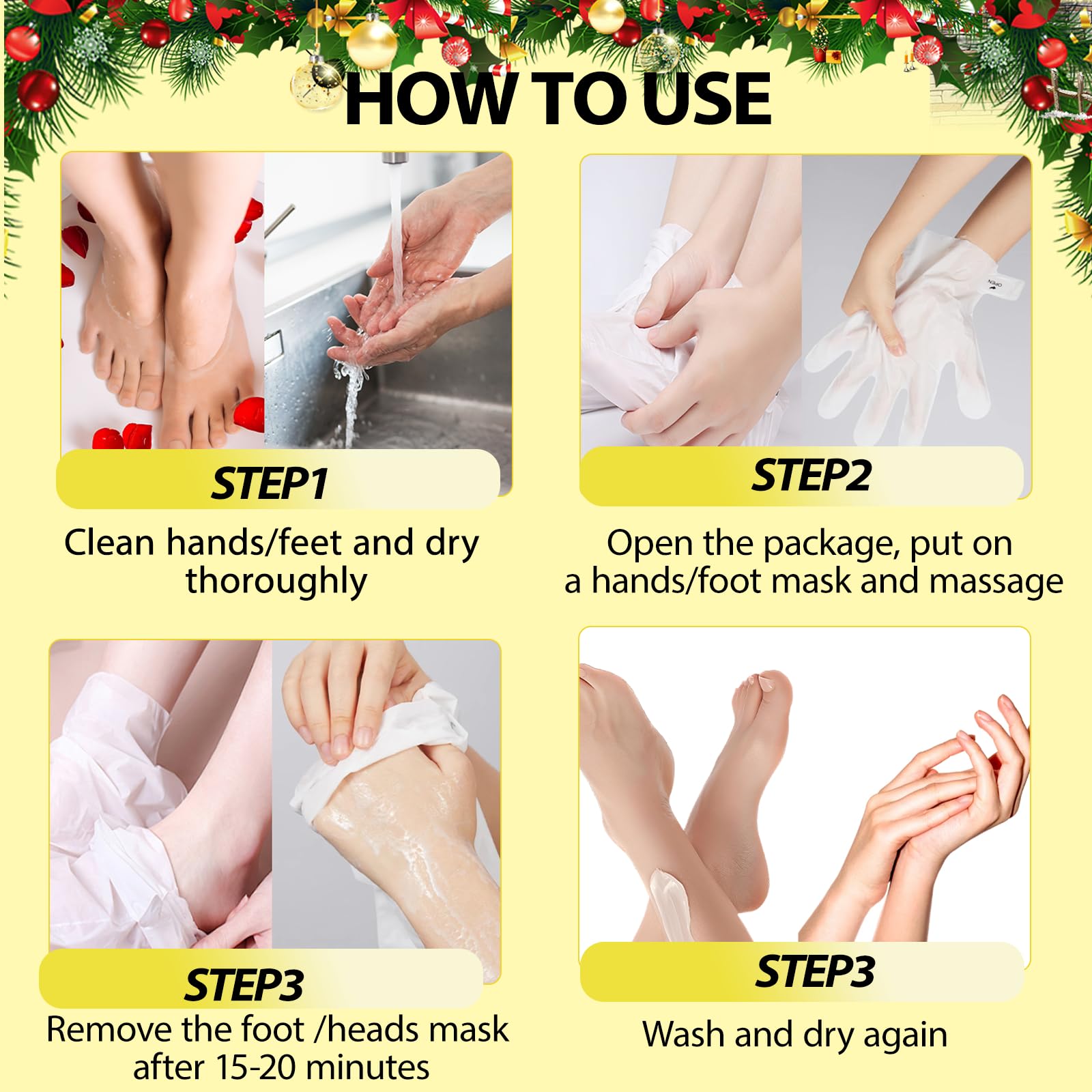 4 Paires Maschera Piedi e Mani Riscaldante, Azione Riscaldante Comfortevole, Elimina Pelle Secca, Nutre in Profondità Crevasses et Pieds & Mani Secs, Rendre la Peau plus Lisse