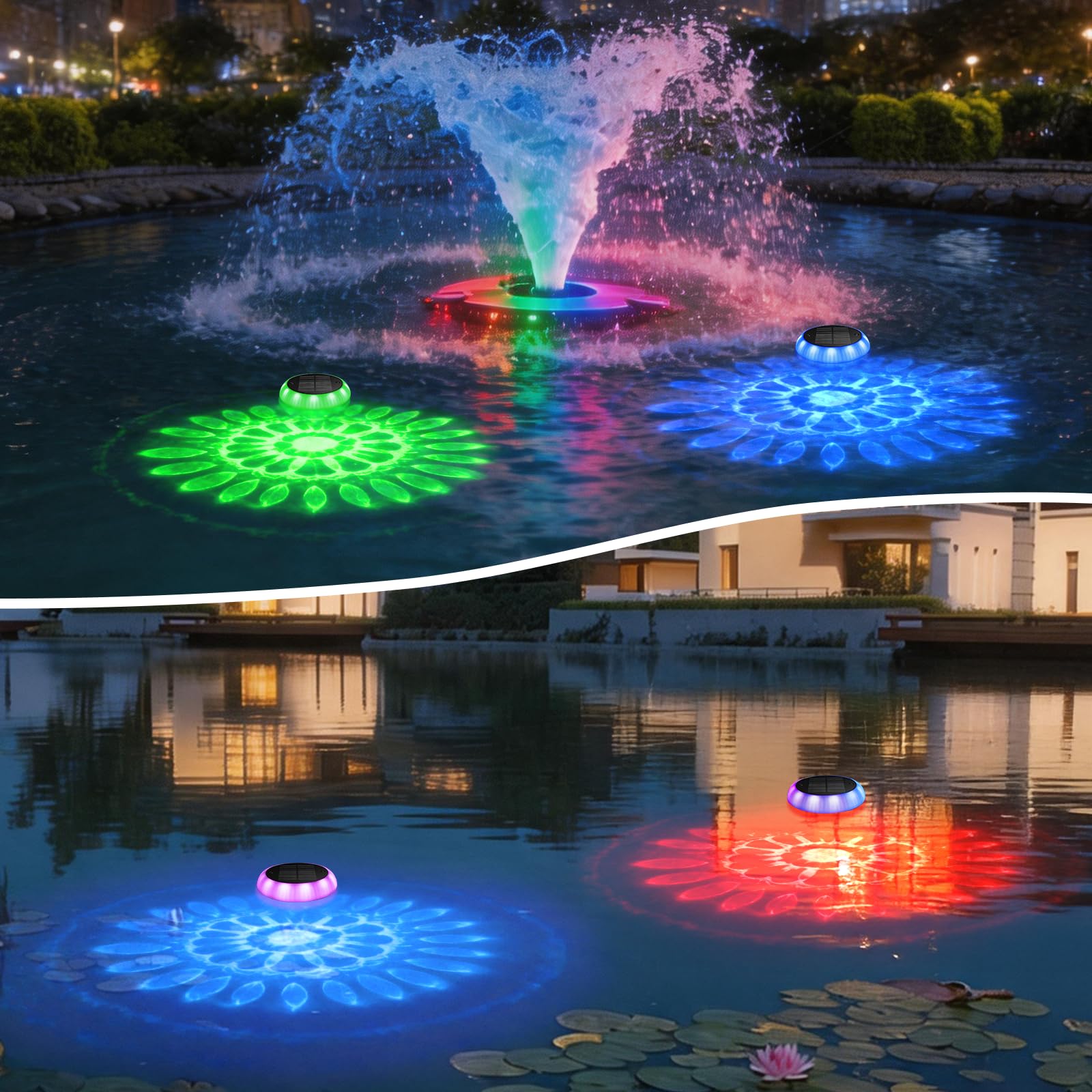 Toowell Solar Poolbeleuchtung Unterwasser,Wasserdicht Poolbeleuchtung Solar Pool Licht,Fernbedienung,RGB,Timer,6 Farben,12 Modi Pool Lichter Unterwasser Pool Beleuchtung für Aufstellpool,1 Stück