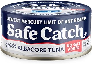 Safe Catch Wild Albacore Tuna No Salt Added - Lowest Mercury Tested, Keto Paleo Whole30 Keto Approved, Pure 5oz Cans 12-Pack