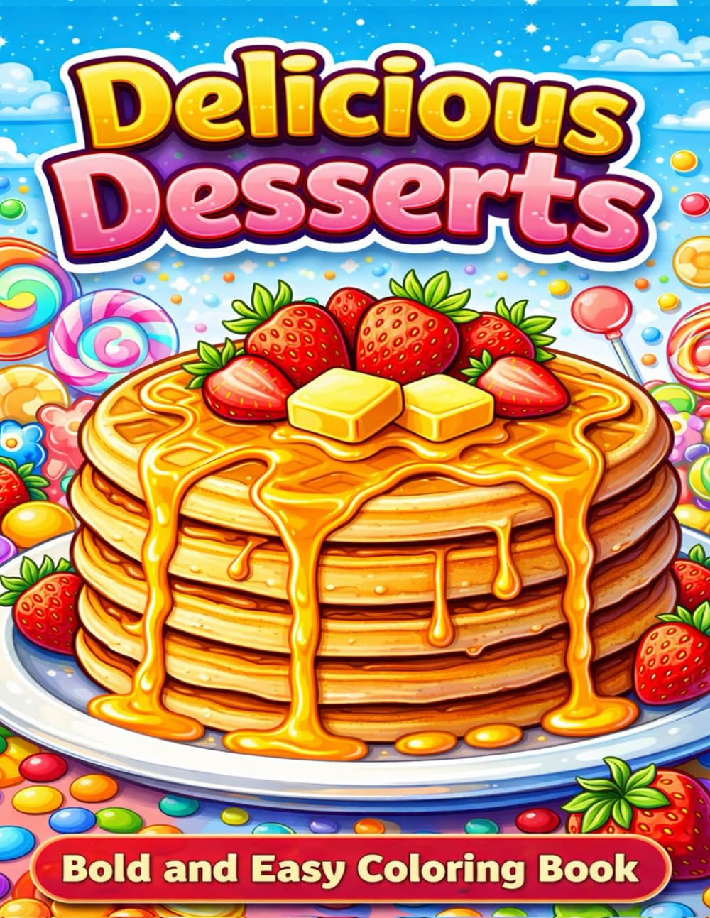 Delicious Desserts Coloring Book: Bold and Easy Dessert Coloring Pages for Kids, Teens and Adults | Cute Cakes, Donuts, Ice Cream, Cupcakes and Sweet Treats for Relaxation and Stress Relief