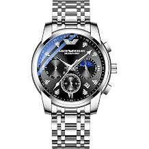 Men's Quartz Watches with Subdials Stainless Steel Analog Wrist Watch with Date-Display Waterproof Luminous Chronograph Dress Watch for Men