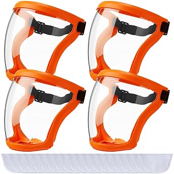 Relaxweex 4 Pack Super Protective Face Shields with Filter Pad for Grinding and Cutting Plastic Full Face Masks Bulk for Woodworking Orange