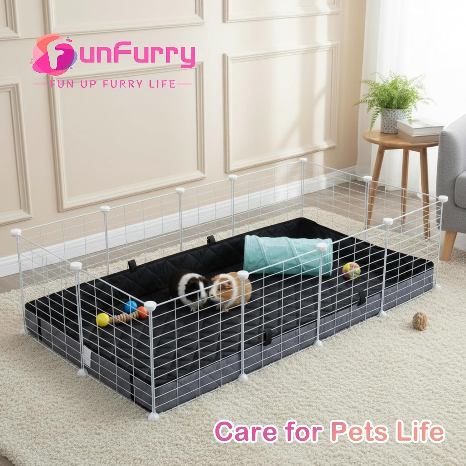 FunFurry Quilted Guinea Pig Cage Liner, Reversible & Absorbent Bottom Base, Cage Liners for Small Animals, Hamster Chinchilla Hedgehog Ferret Rabbit. (Dark Grey-Quilted, 28" X 56")
