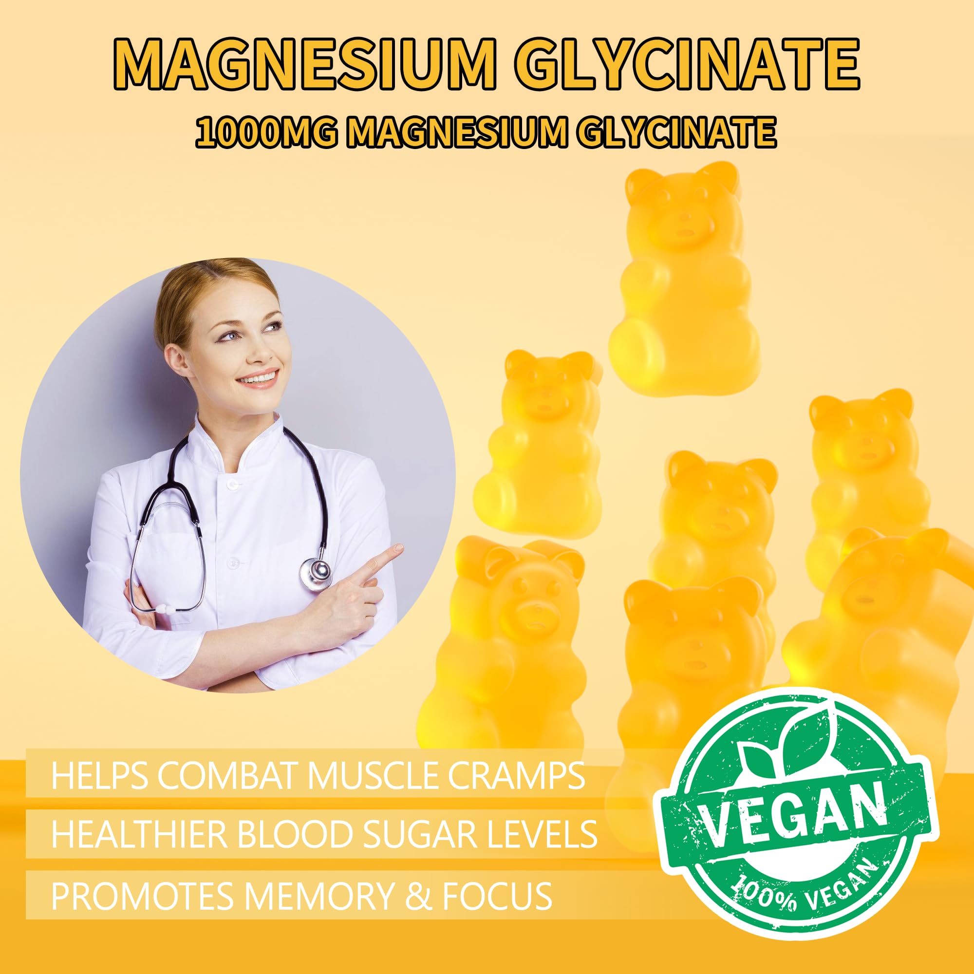 Magnesium Glycinate Gummies 1000mg - Sugar Free Magnesium Potassium Supplement with Vitamin D, B6, CoQ10 for Calm Mood & Sleep Support - 180 Mango Pineapple — Amazon image 7