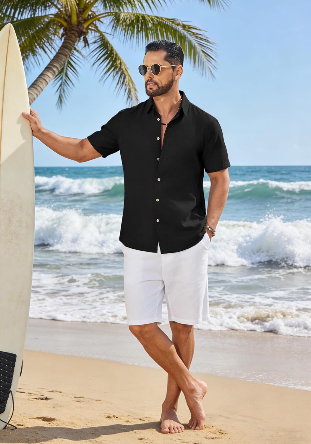 COOFANDY Mens Button Down Shirt Short Sleeve Casual Shirts Linen Textured Summer Beach Shirts - Image 5