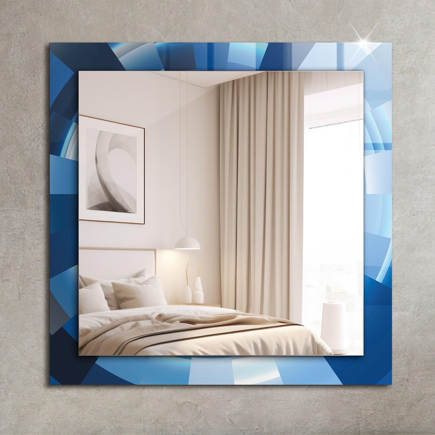 Eleganckie prostokątne lustro 60 x 60 cm (23,6 cala x 23,6 cala) | szklana krawędź z subtelnym nadrukiem, idealny akcent ścienny - abstrakcyjny tunel