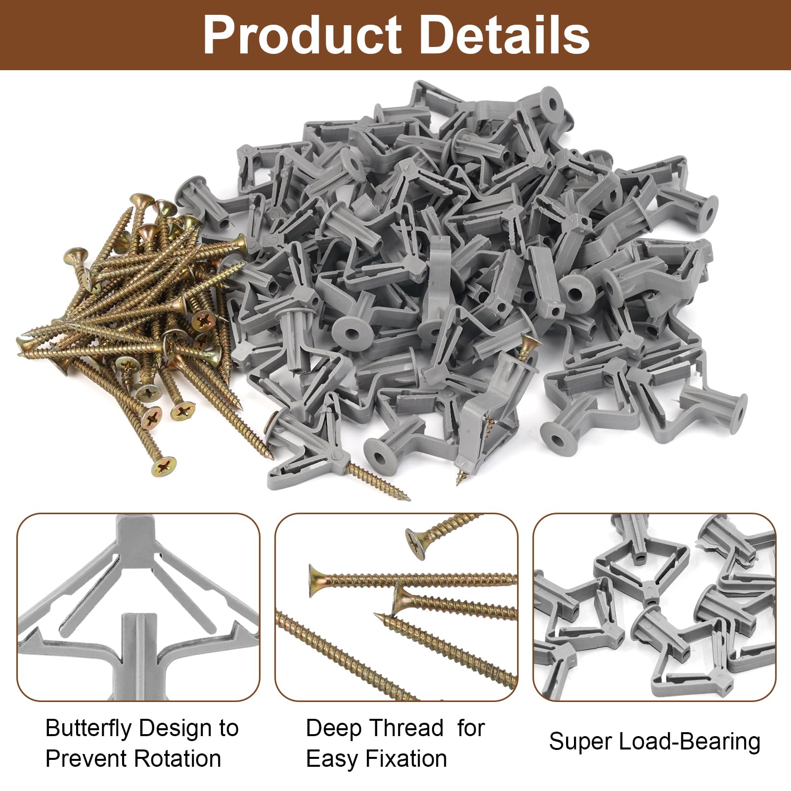 100PCS Tasselli A Farfalla Per Cartongesso - Viti E Ancoraggi Per Pareti Cave, Mattone Forato, Soffitti - Foto 13