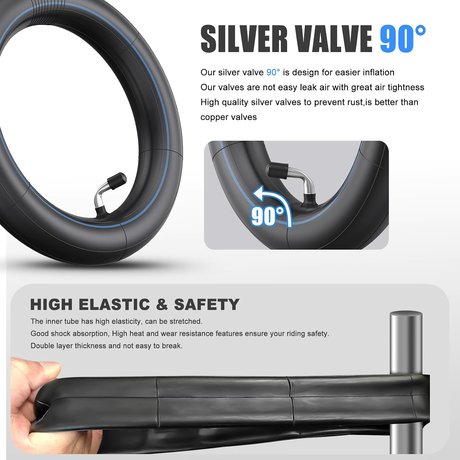 (2 Pack) 10x2.0 Thicker Inner Tubes, 10x2.0 Replacement Scooter Inner with 90° Bent Silver Valve, Not Easy Leaking, High Elasticity