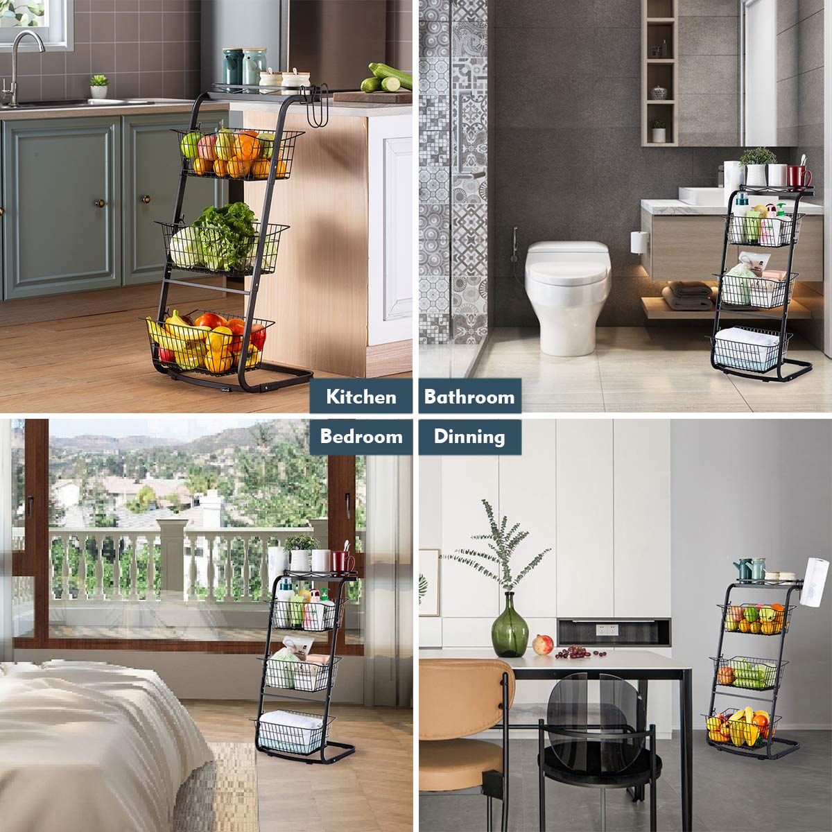 RUHATA 4Tier Wire Baskets for Organizing Fruit Basket Stand with Pads