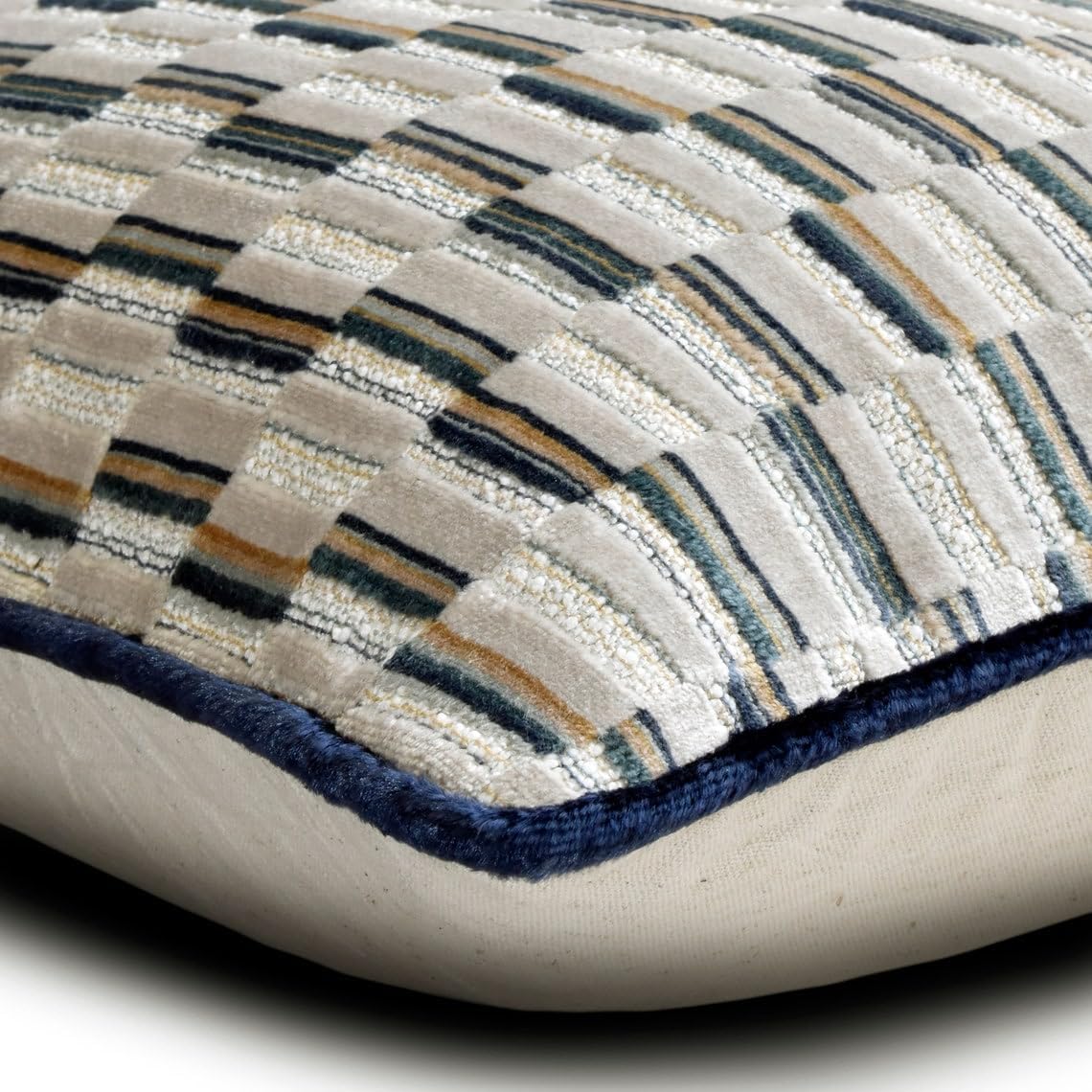 The HomeCentric Decorative Lumbar Pillow Cover Blue, 12"x14" (30x35 cm) Velvet Cut Velvet Lumbar Cushion Covers for Sofa, Couch, Bed, Patio and Outdoor, Striped Modern - Brick Vista