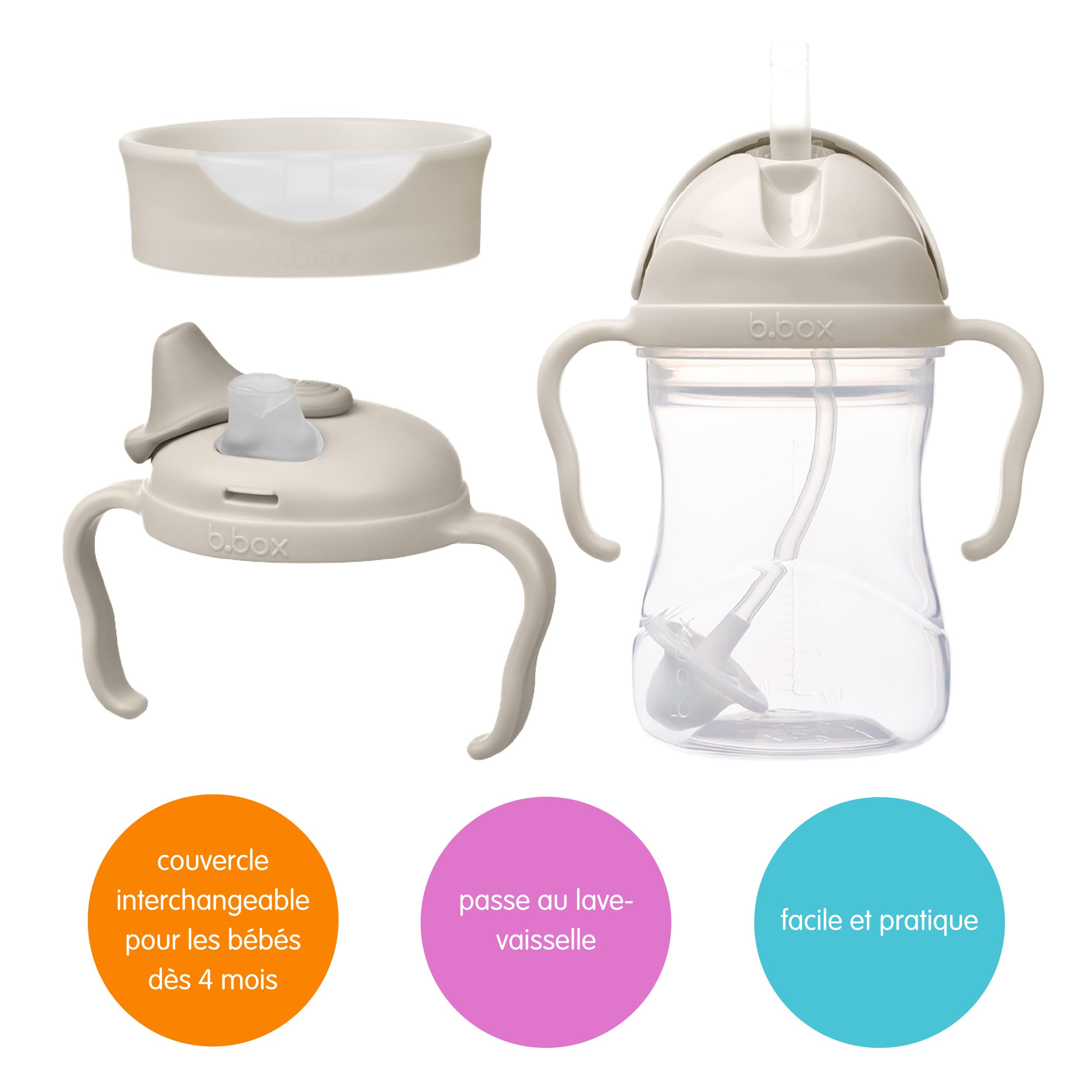b.box Coffret avantage 3 en 1 pour tout-petits | Une tasse, trois couvercles pour accompagner l’hydratation des bébés et jeunes enfants. Sans BPA, compatible lave-vaisselle | Dès 4 mois | 240 ml