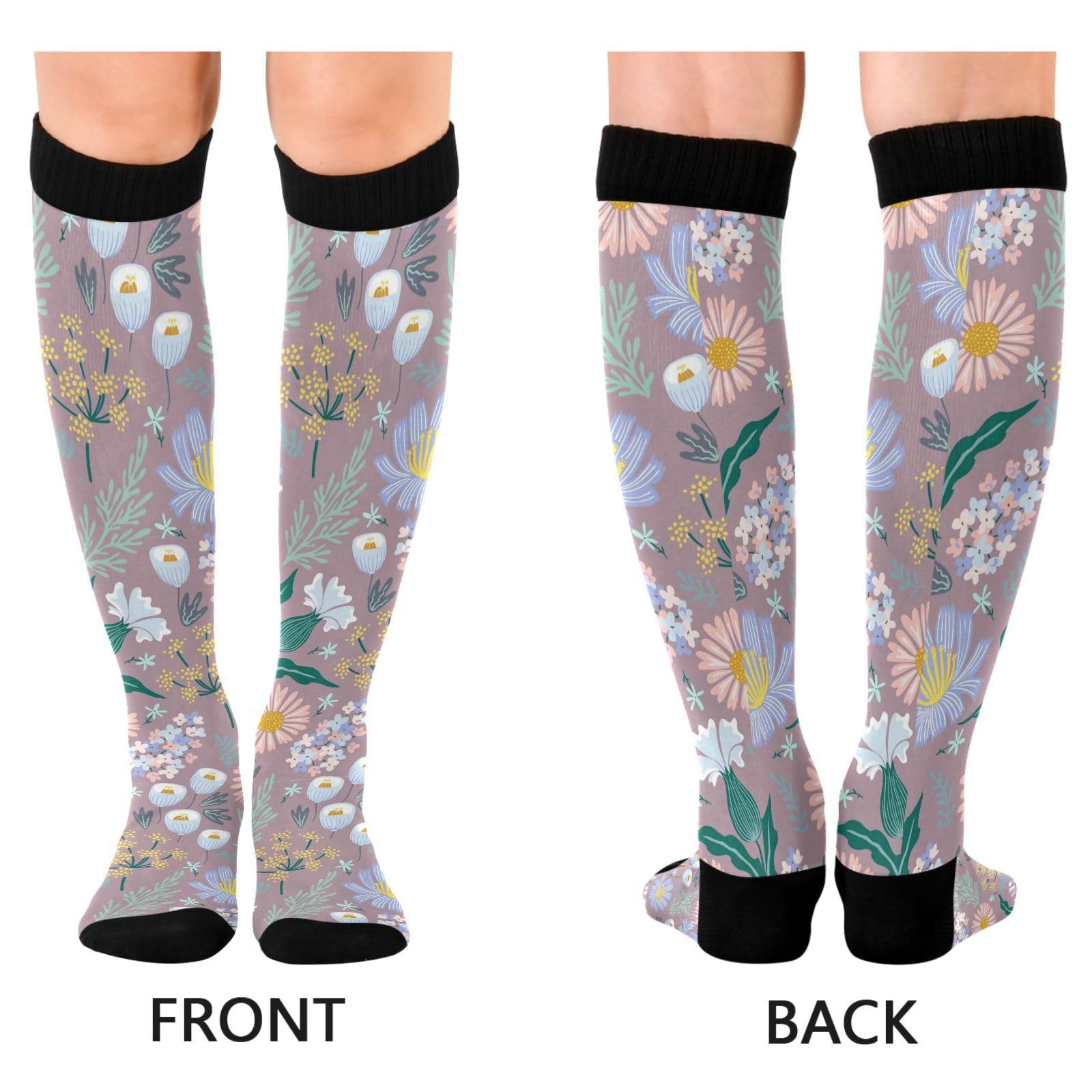 Dussdil Cornflower Field Wildflowers Compression Socks for Women Men Circulation Long Knee Sock for Sport Gym Running Stockings